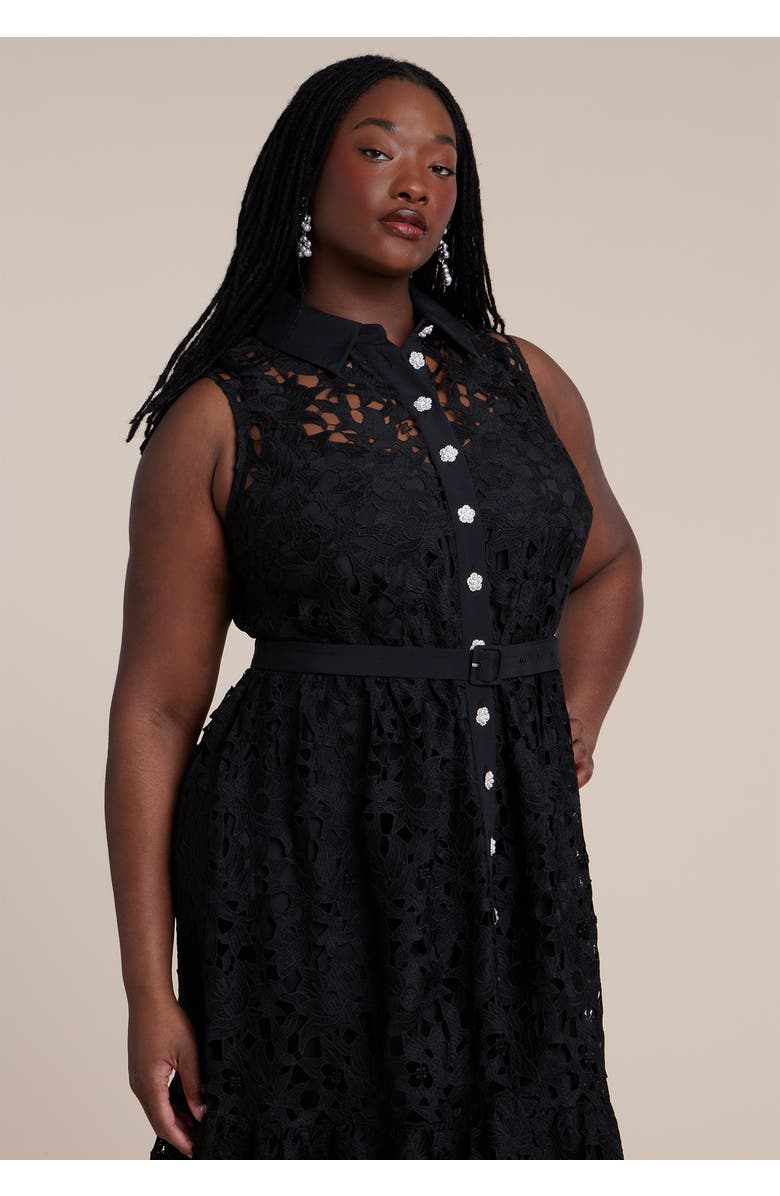 ELOQUII Lace Dress With Buttons & Collar, Alternate, color, Black Onyx