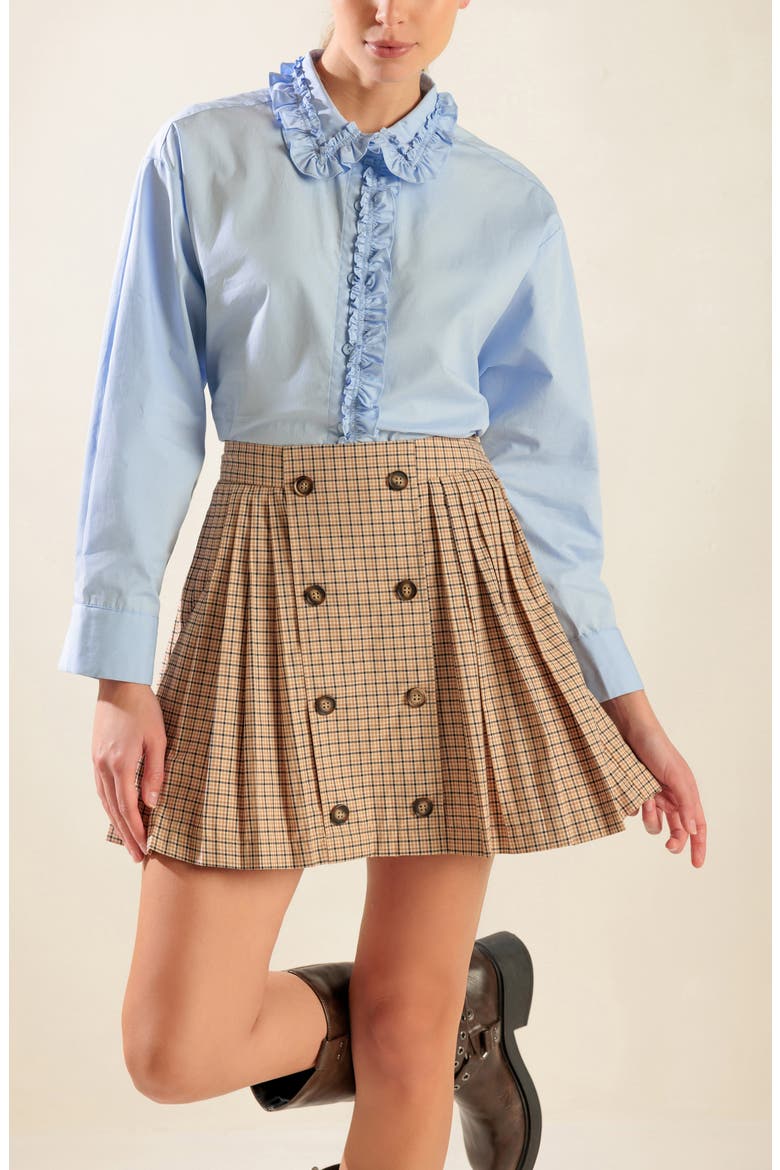 Plaid Pleated Miniskirt, Alternate, color, LIGHT BROWN