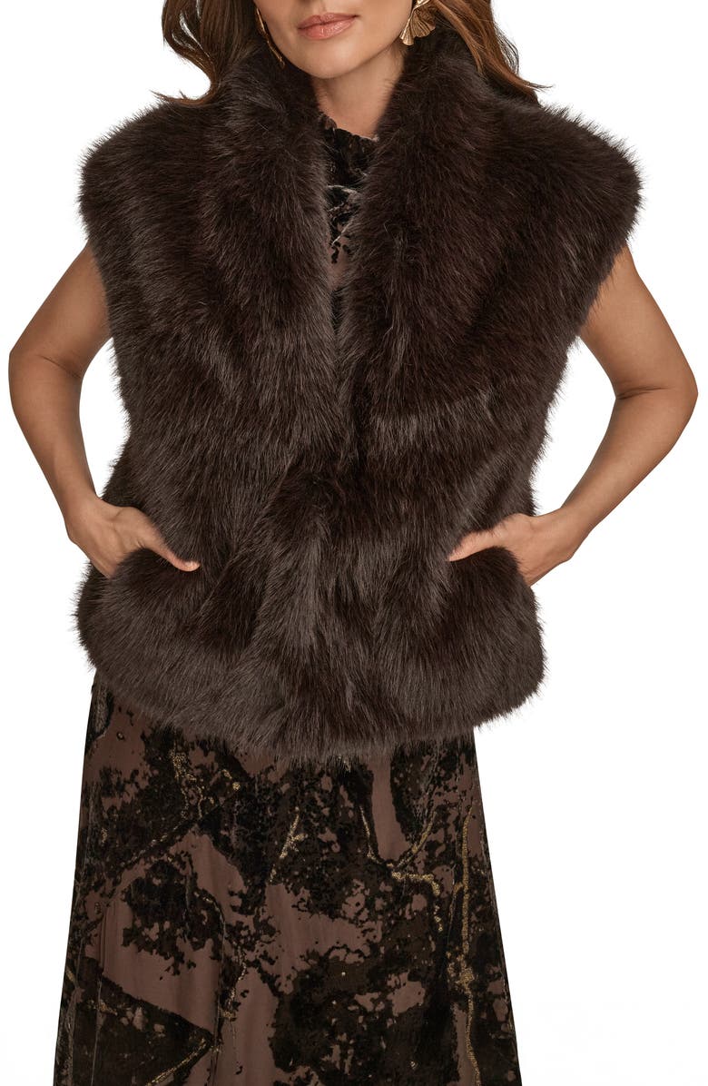 Donna Karan New York Faux Fur Vest, Main, color, Chocolate Plum