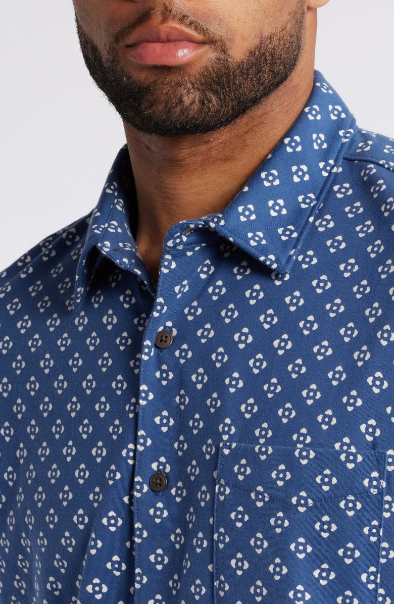 Faherty Print Short Sleeve Cotton Button-Up Shirt, Alternate, color, Navy Atlas
