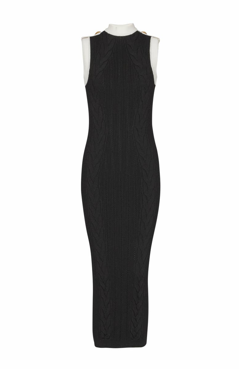 Balmain Long Two-Tone Cable-Knit Dress, Alternate, color, Black