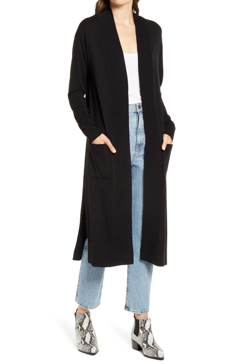 Open Duster Cardigan, Main, color, BLACK