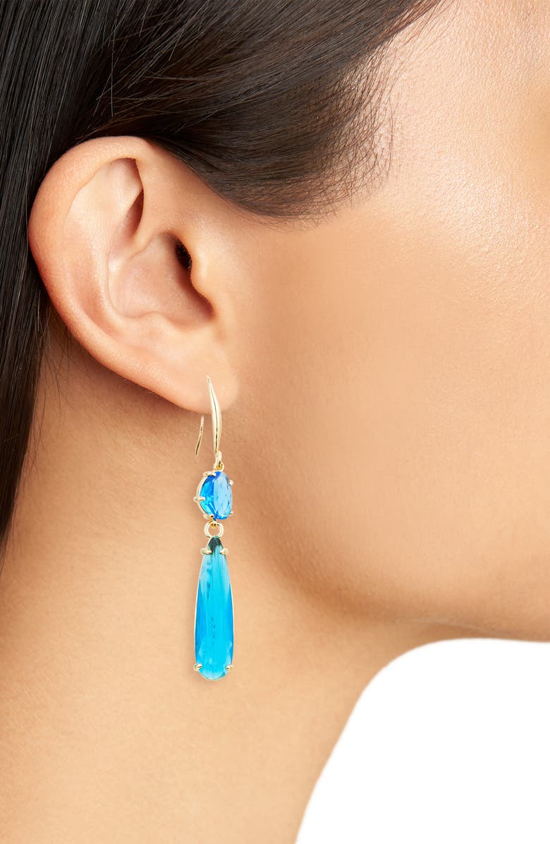 EYE CANDY LOS ANGELES Blue Crystal Drop Earrings, Alternate, color, Gold