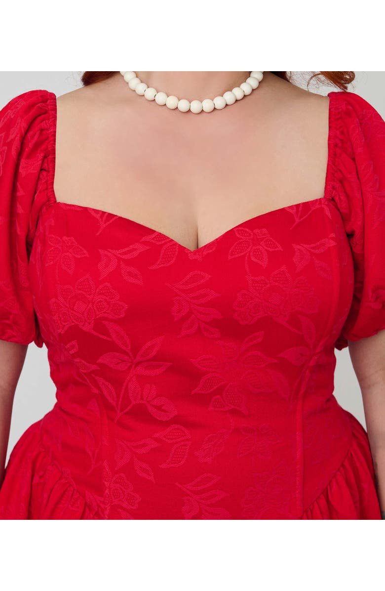 Smak Parlour Plus Size Puff Sleeve Swing Dress, Alternate, color, Red Floral Print