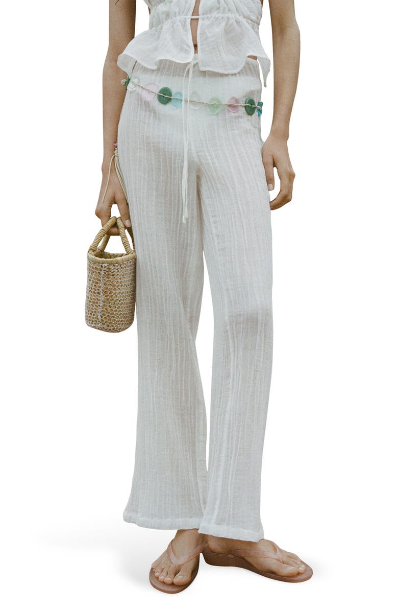 MANGO Satin Drawstring Wide Leg Pants, Main, color,