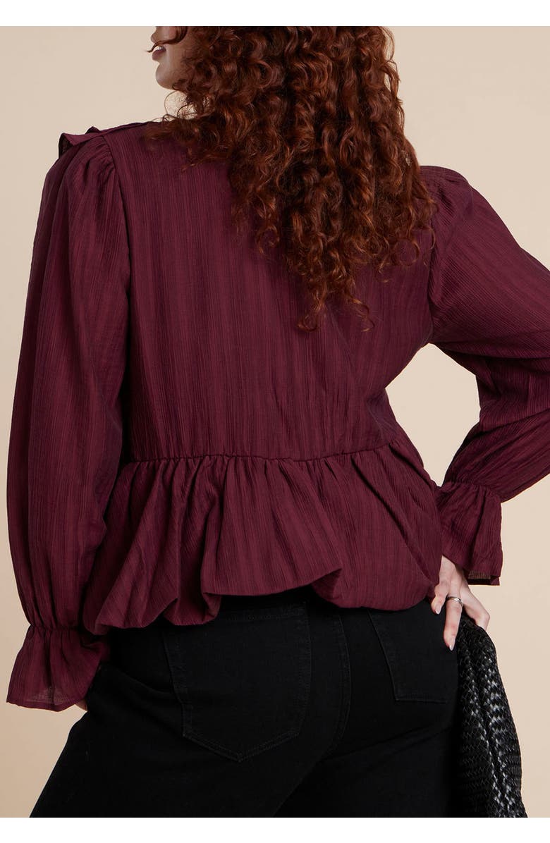 ELOQUII Romantic Ruffle Blouse, Alternate, color, Maroon Banner
