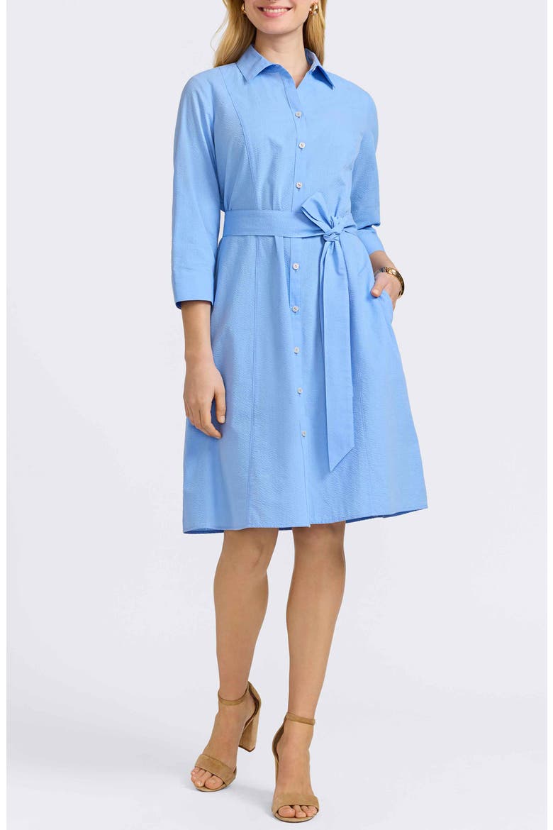 Fiona Belted Seersucker Shirtdress, Main, color, LAKE BLUE