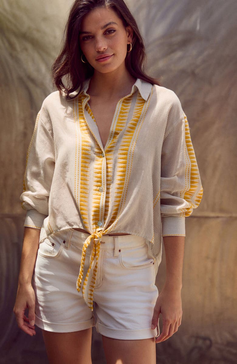 NEXT Tie Front Jacquard Shirt, Alternate, color, Neutral