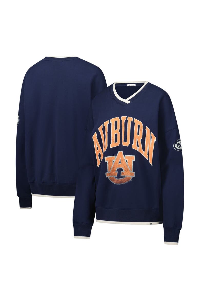 Women's '47  Navy Auburn Tigers Clubhouse Daze Eighties V-Neck Pullover Sweatshirt, Main, color, Navy