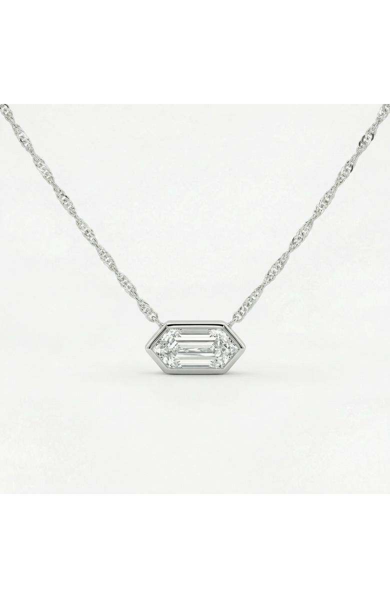 Bliss Diamond Certified 3/4Ct Long Hexagon Bezel Diamond East West Pendant Necklace Lab Grown, Main, color, White Gold