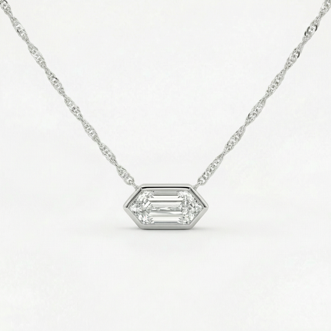 Certified 3/4Ct Long Hexagon Bezel Diamond East West Pendant Necklace Lab Grown