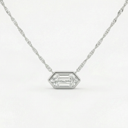 Bliss Diamond Certified 3/4Ct Long Hexagon Bezel Diamond East West Pendant Necklace Lab Grown