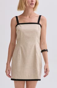 CRESCENT Contrast Trim Linen Blend Mini Dress