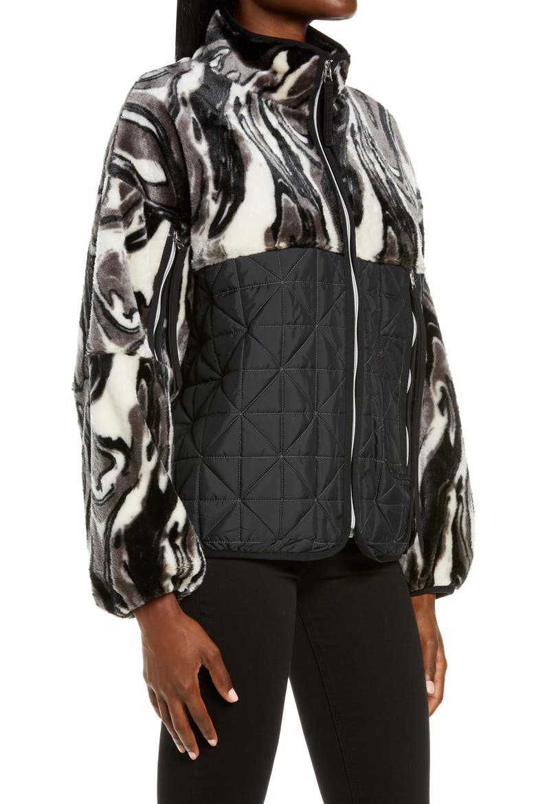 Marlene Quilted Fleece Jacket, Alternate, color, BLACK / WHITE MARBLE