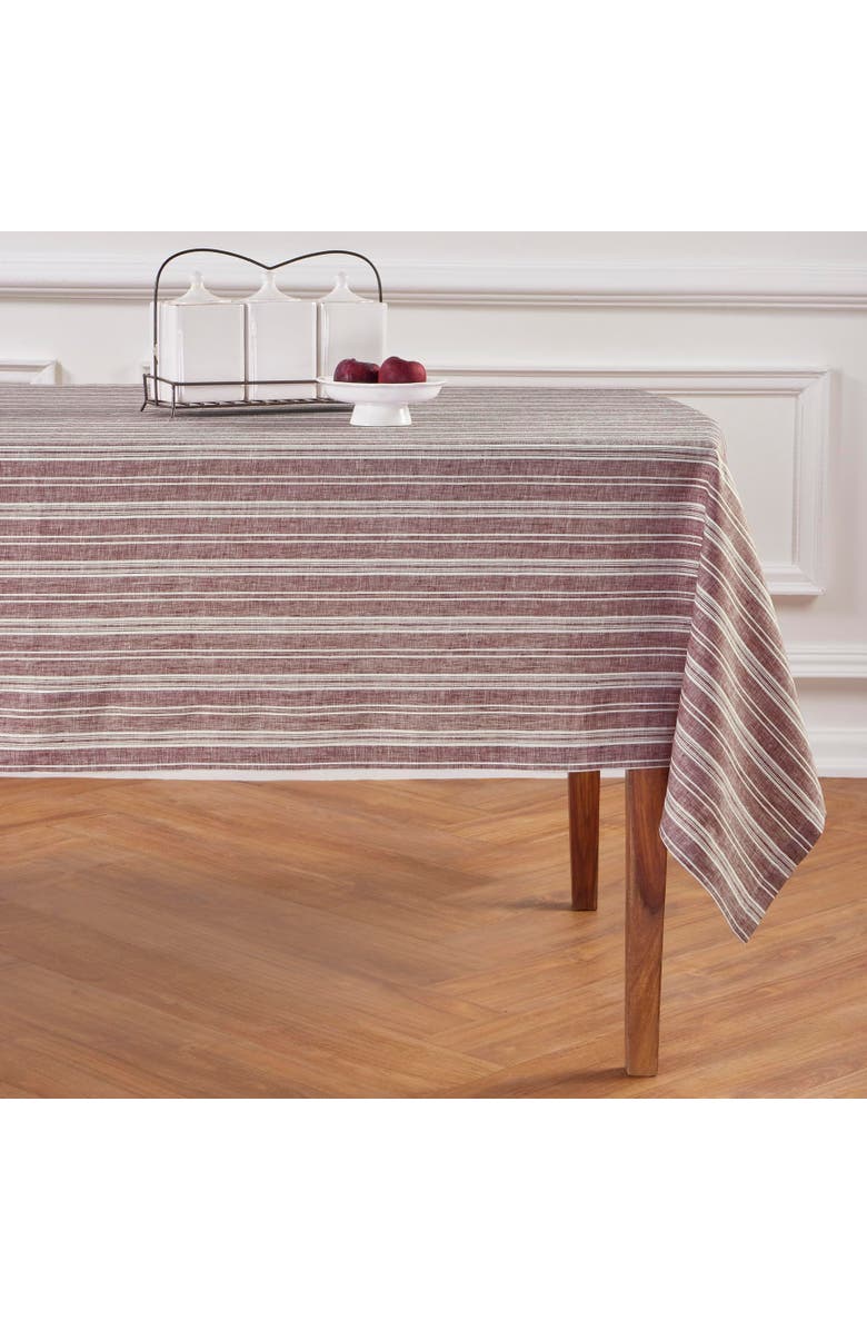 Solino Home Linen Table Throw - Chelsea Stripe, 52" x 52" Inch, Main, color, Burgundy And White