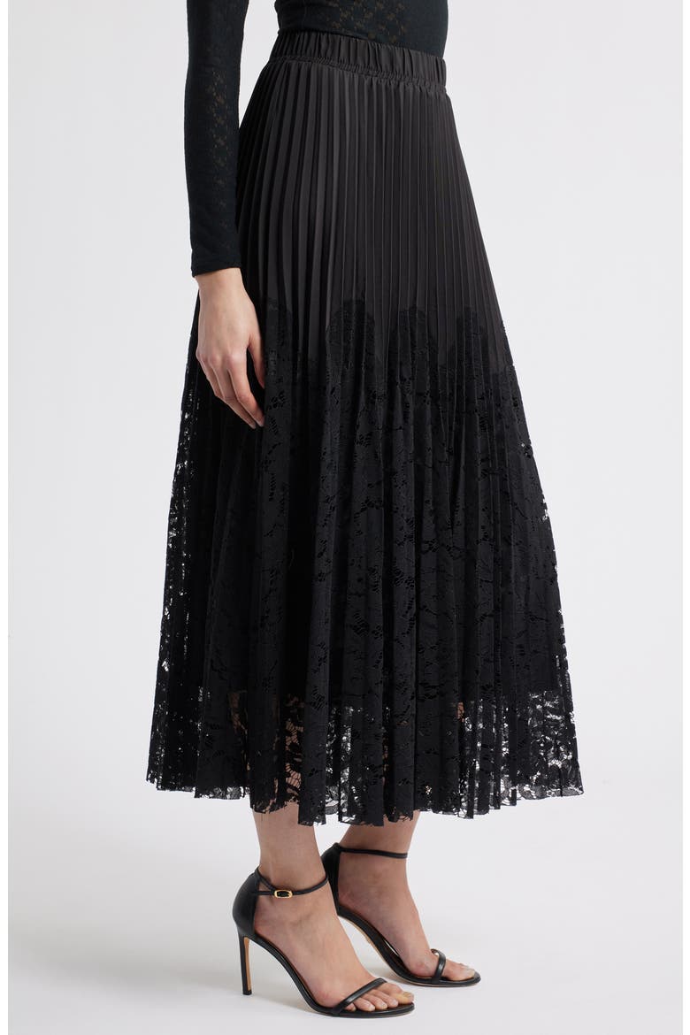 Madaleine Pleated Lace Skirt, Alternate, color, BLACK