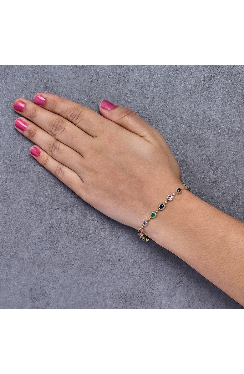 Haus of Brilliance 14K Yellow Gold Multi-Gemstone and Diamond Halo Rainbow Link Bracelet, Alternate, color, Yellow