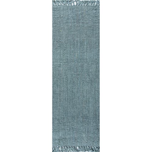 Jonathan Y Pata Hand Woven Chunky Jute With Fringe Area Rug In Light Blue/gray