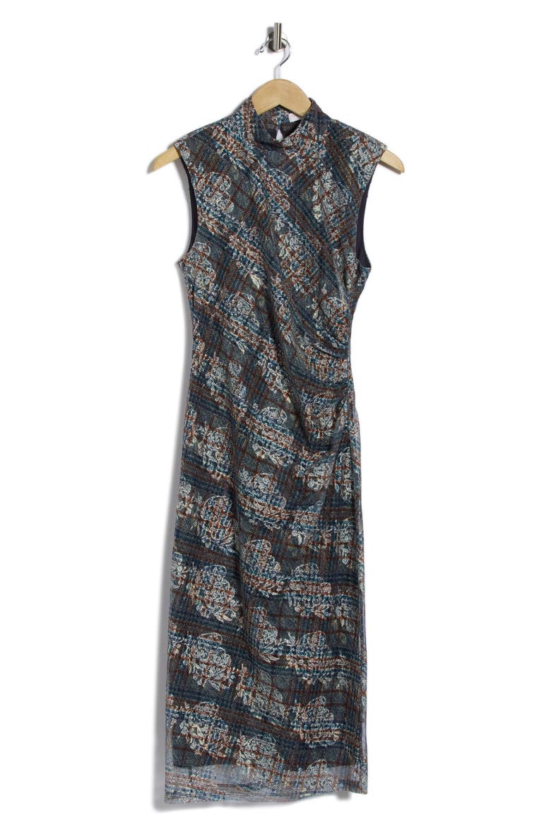 Mandy Mock Neck Midi Dress, Main, color, AMBER MULTI