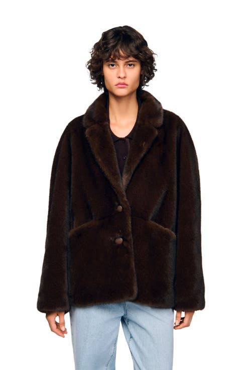 Jacket-style faux fur coat