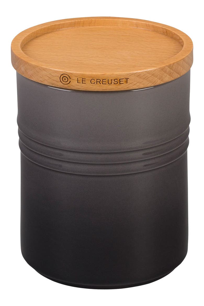 Glazed 22 Ounce Stoneware Storage Canister with Wooden Lid, Main, color, OYSTER
