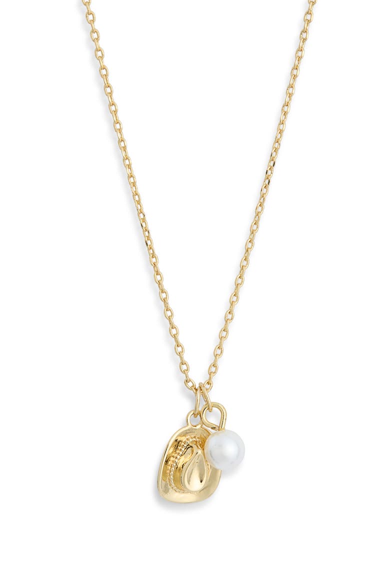 Cowboy Hat and Imitation Pearl Pendant Necklace, Alternate, color, WHITE- GOLD
