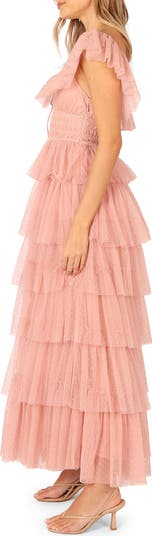 Belle Swiss Dot Tulle Tiered Maxi Dress