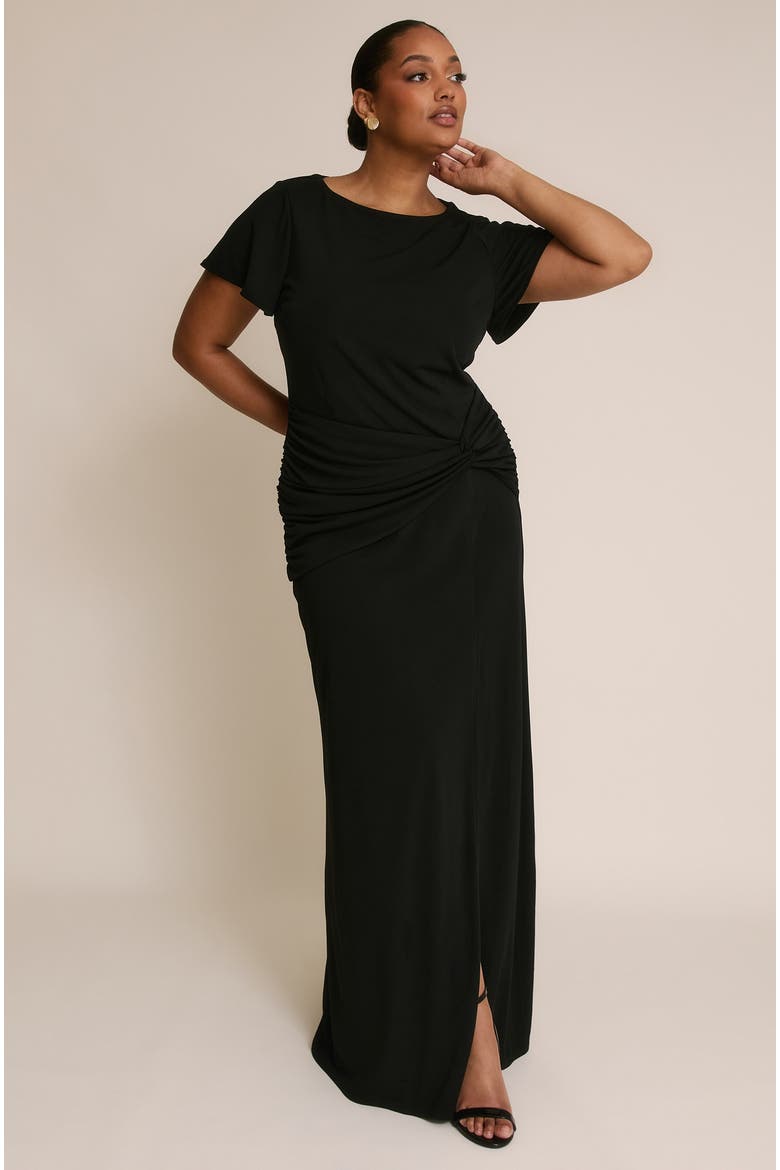 Knot Panel Flutter Sleeve Maxi Dress, Alternate, color, Black