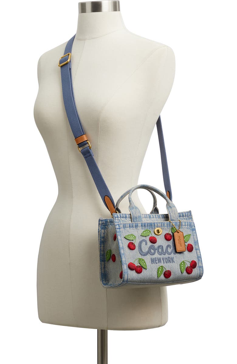 COACH Cherry Embroidered Denim Cargo Tote, Alternate, color, Denim Multi