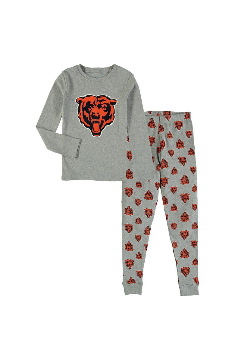 Outerstuff Youth Heathered Gray Chicago Bears Long Sleeve T-Shirt & Pants Sleep Set, Main, color,
