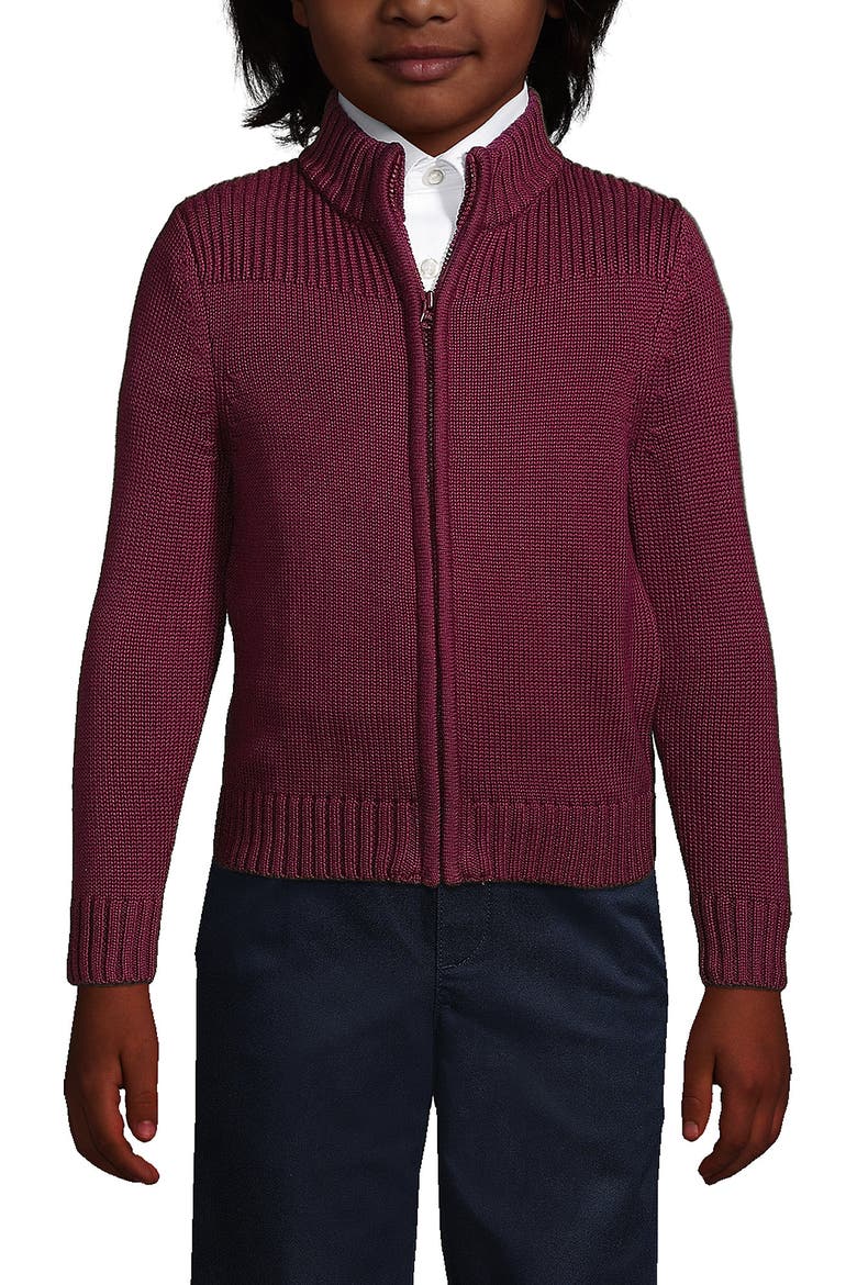 School Uniform Boys Cotton Modal Zip Front Cardigan Sweater, Main, color, Burgundy