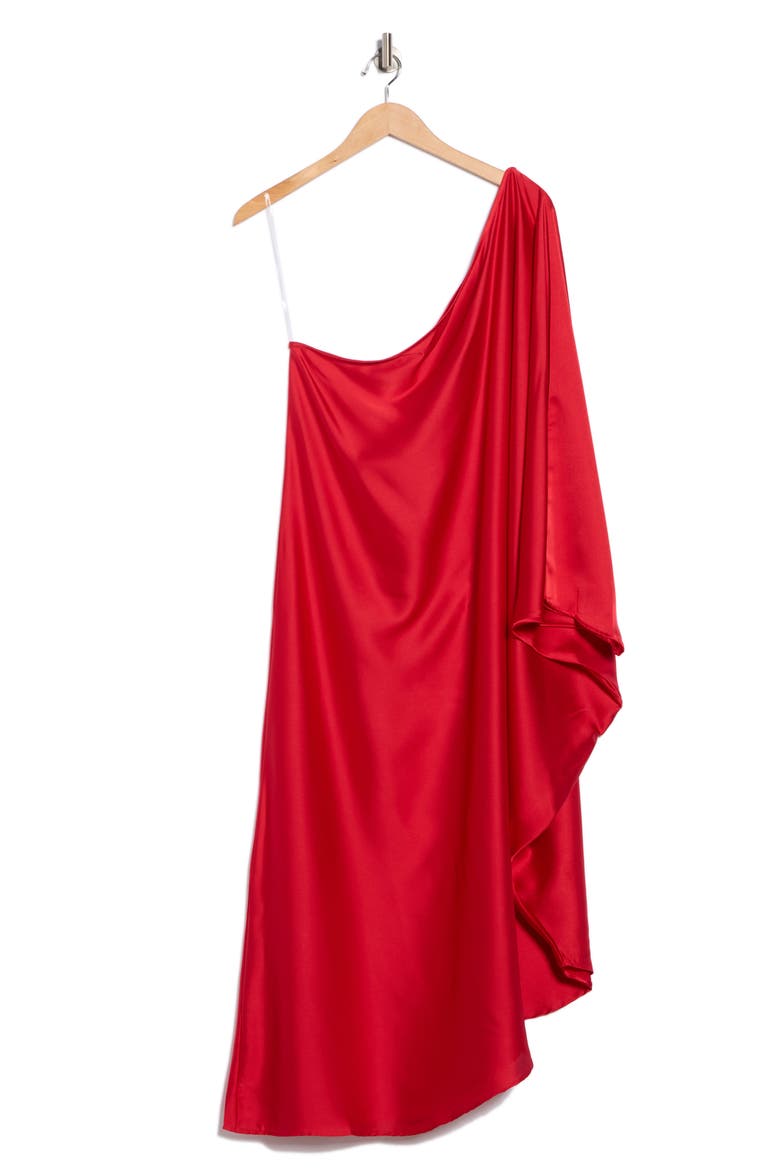 One-Shoulder Satin Dress, Alternate, color, RED