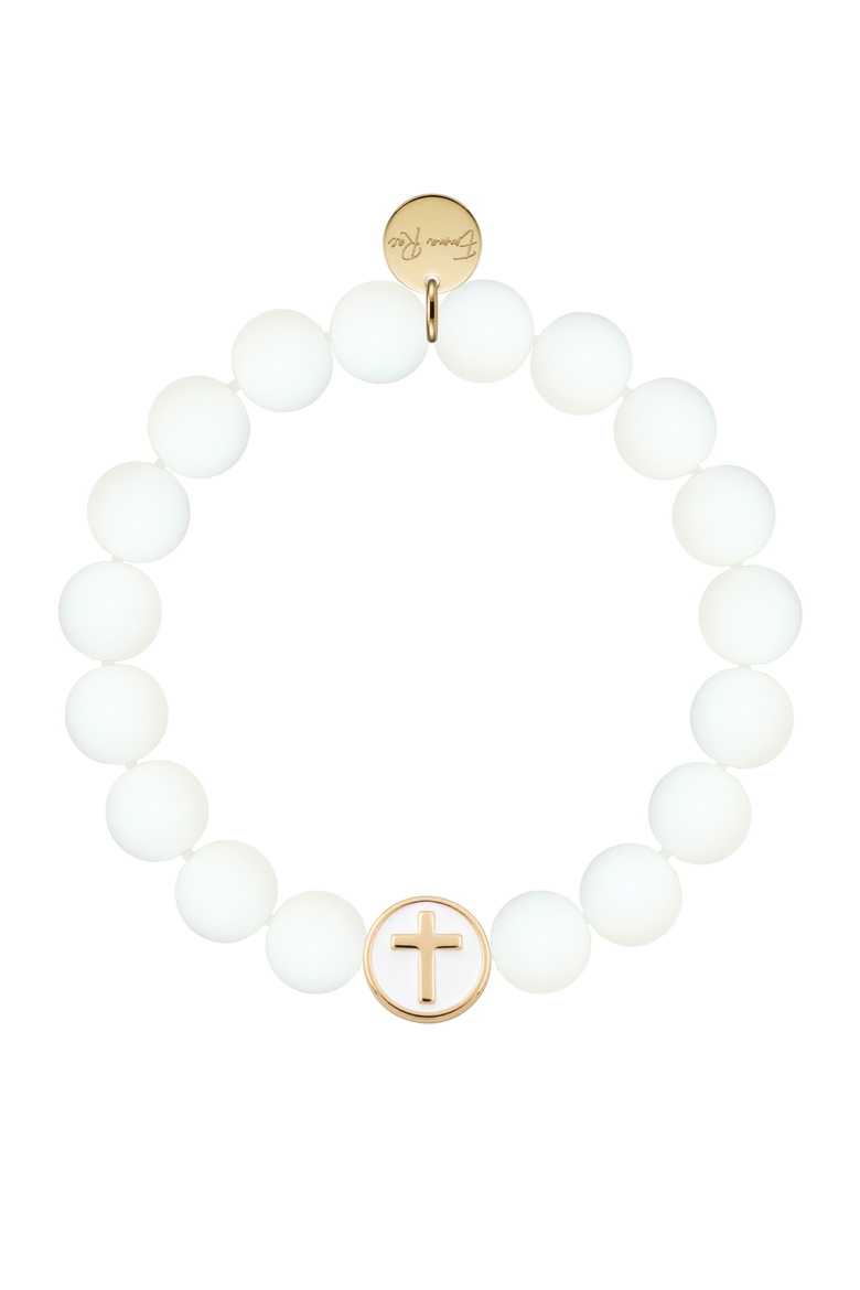Semi-Precious Gemstone Cross Bracelet in Gift Pouch, Main, color, White