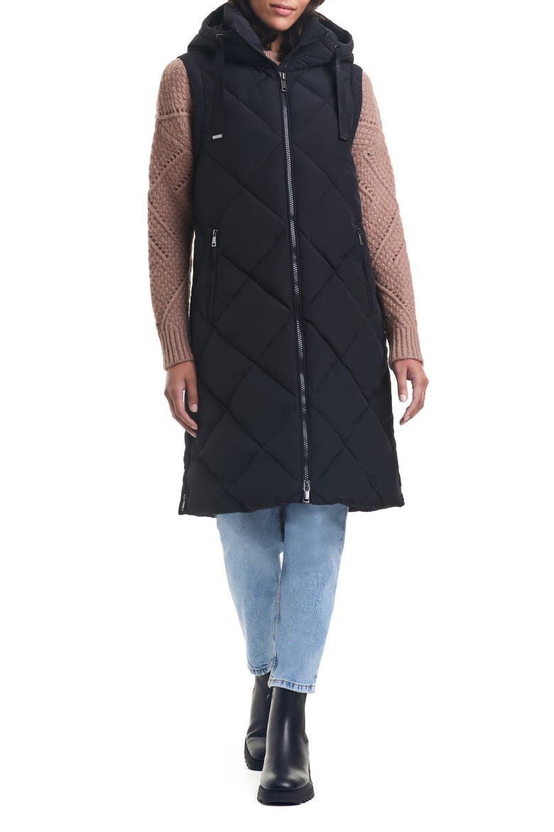 Longline Hooded Puffer Coat with Removable Sleeves, Alternate, color, BLACK