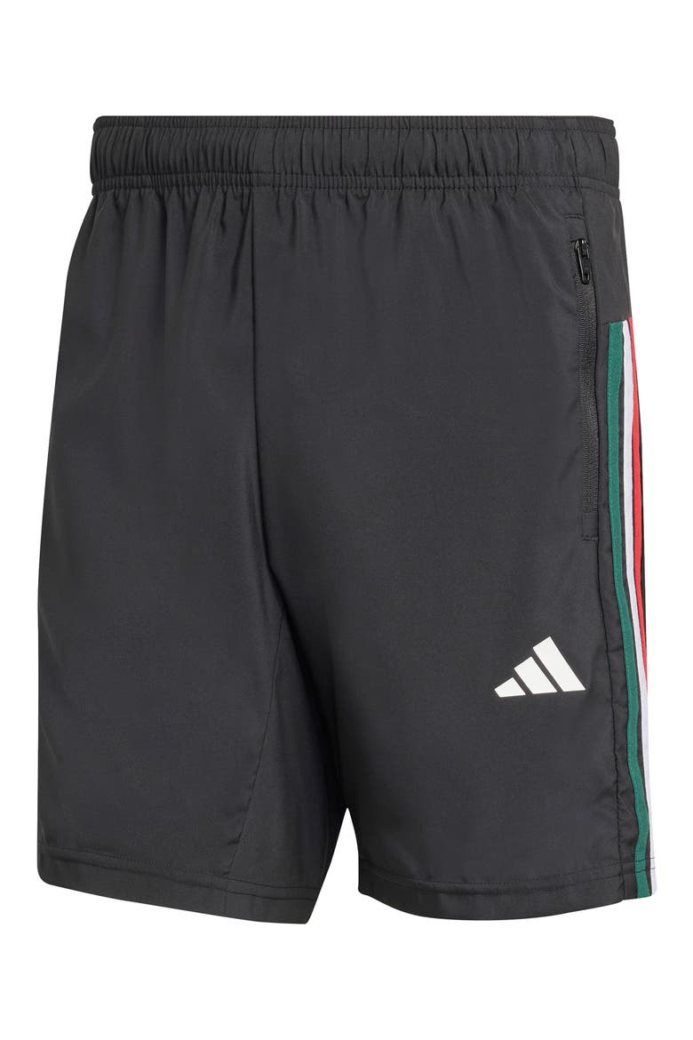 Workout Essentials Base 3-Stripe Shorts, Alternate, color, BLACK/DARK GREEN/WHITE/SCARLET