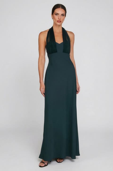 Organza Halter Neck Maxi Dress