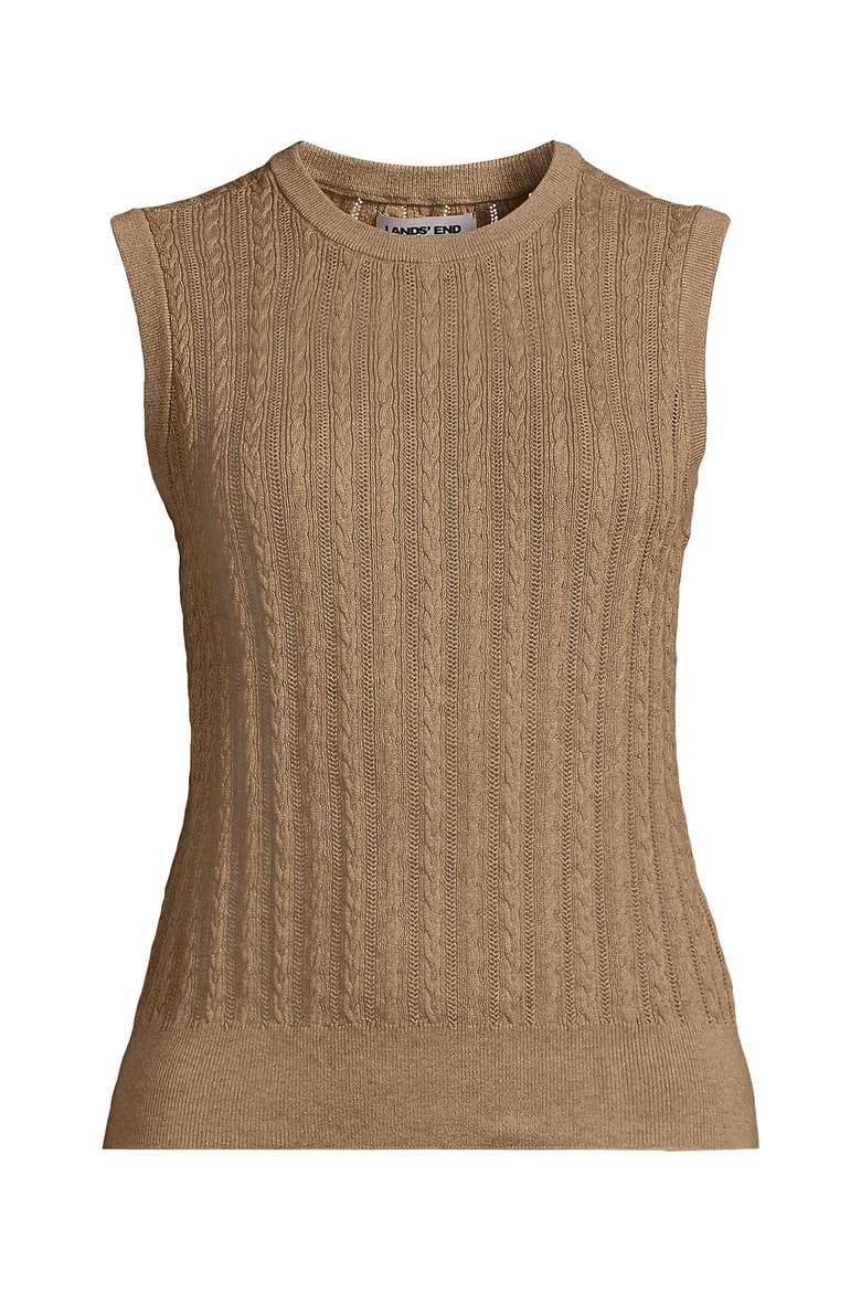 Cotton Pointelle Shell Sweater, Alternate, color, Vicuna Heather