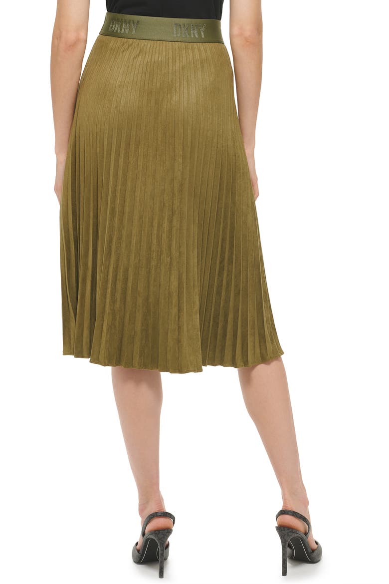 Faux Suede Pleated Skirt, Alternate, color, MOSS