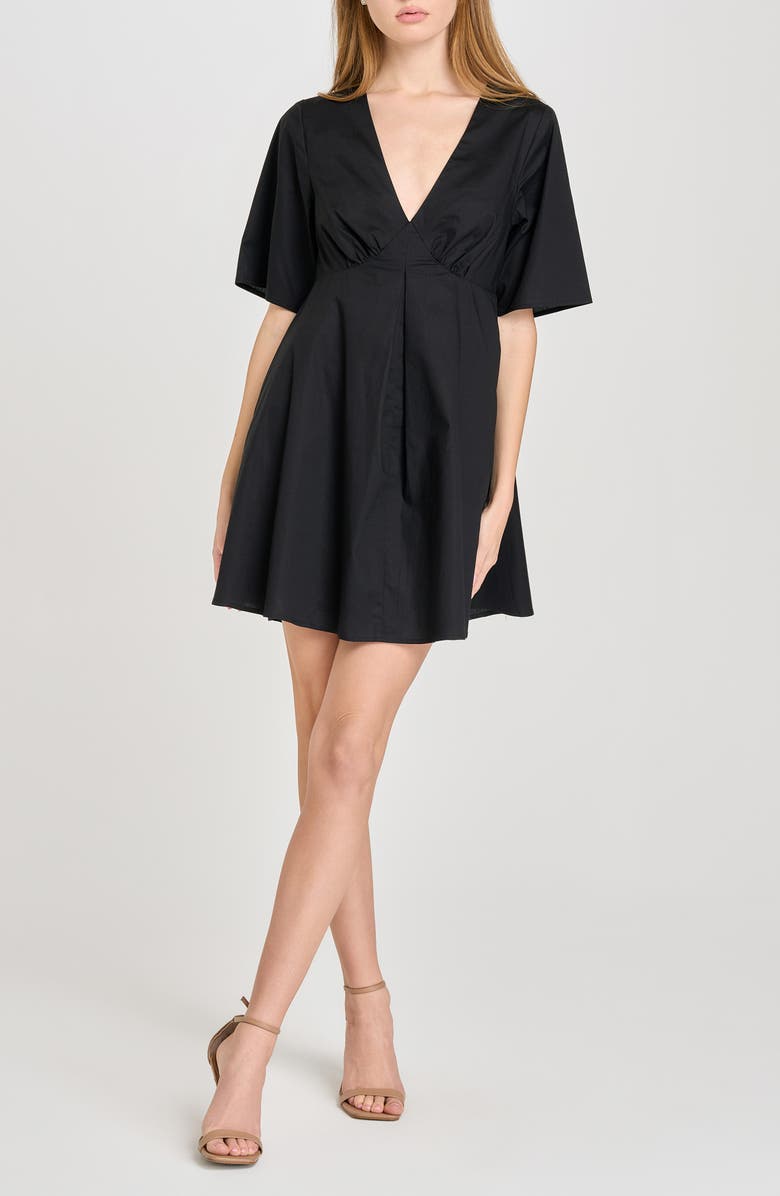 WAYF Zelma Short Sleeve Babydoll Minidress, Alternate, color, Black