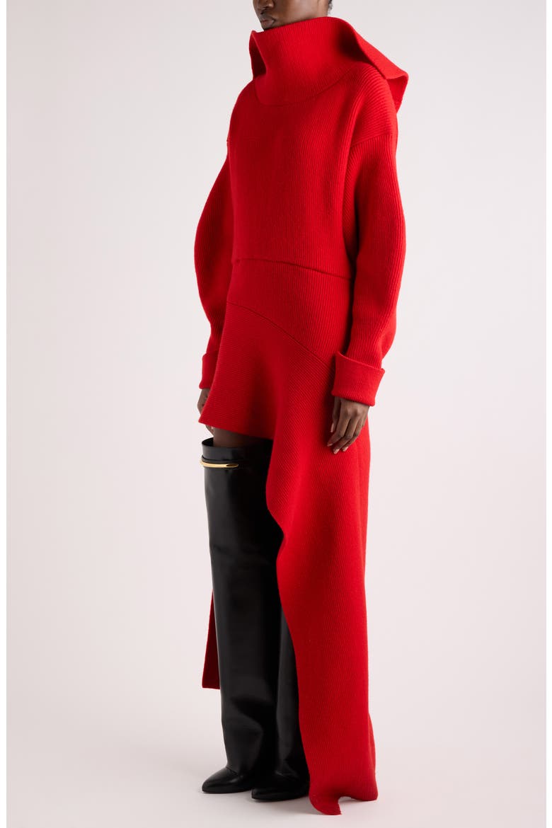 High Neck Slashed Knit Minidress, Alternate, color, RED