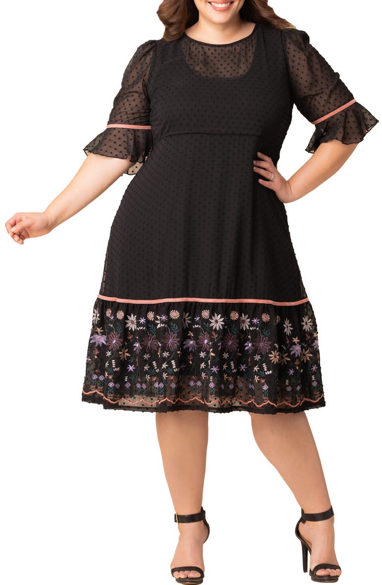 Kiyonna Mesmerizing Embroidered Cocktail Dress, Main, color, Wildflowers