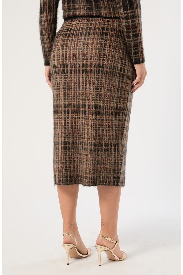 Fiamma Plaid Mohair Blend Knitted Skirt, Alternate, color, HAVANA BLACK