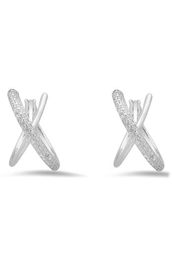 Queen Jewels 'x' Cubic Zirconia Hoop Earrings In Silver