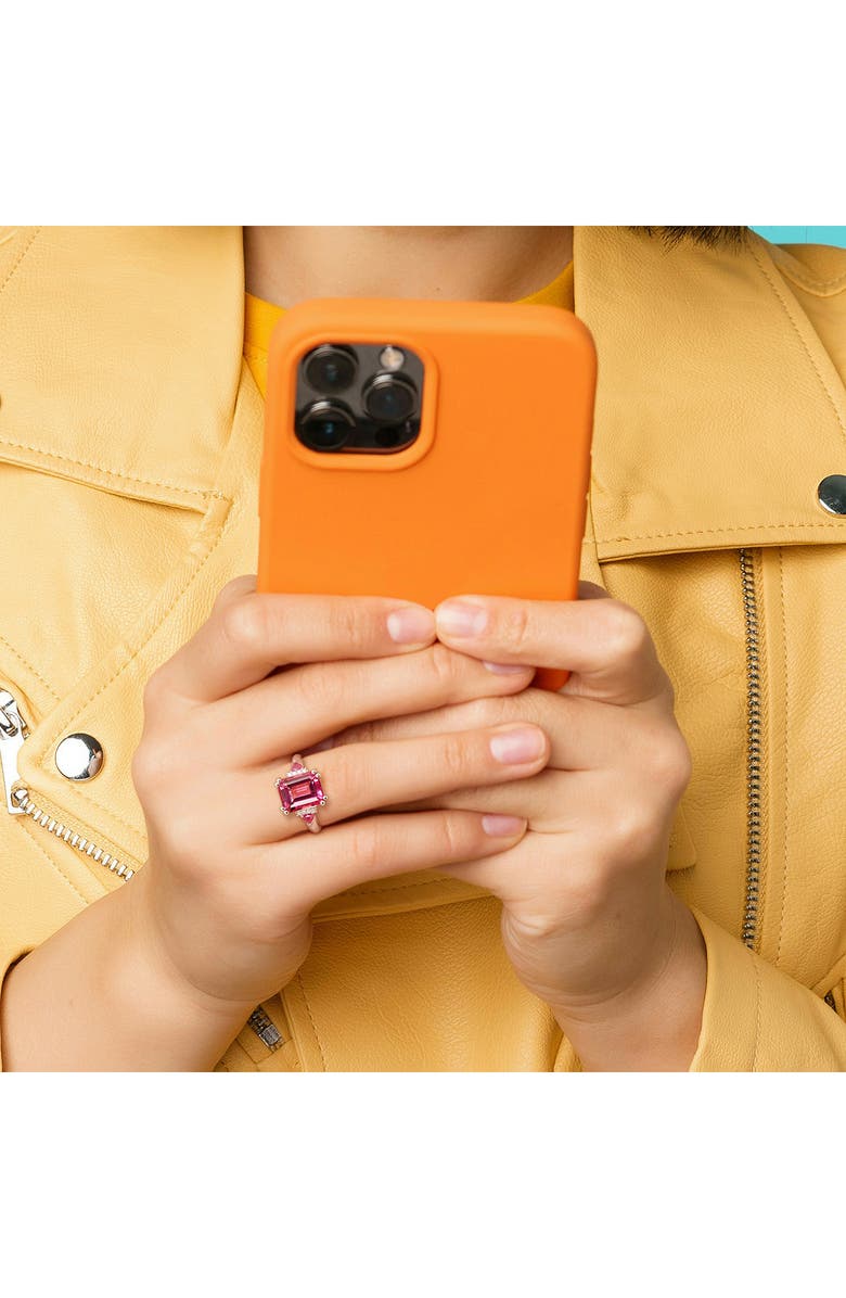 DELMAR Sterling Silver Pink Topaz & Diamond Emerald Cut Ring, Alternate, color, Pink