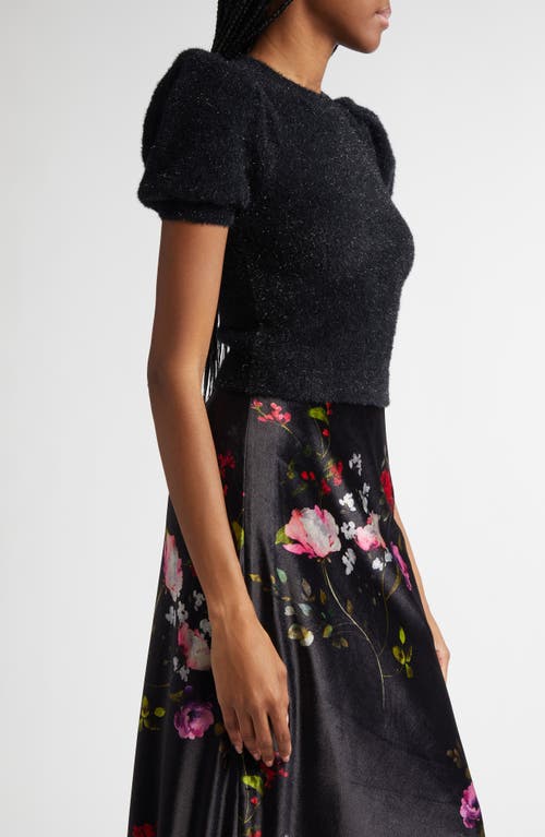 Shop Alice And Olivia Alice + Olivia Ciara Metallic Puff Sleeve Sweater In Black