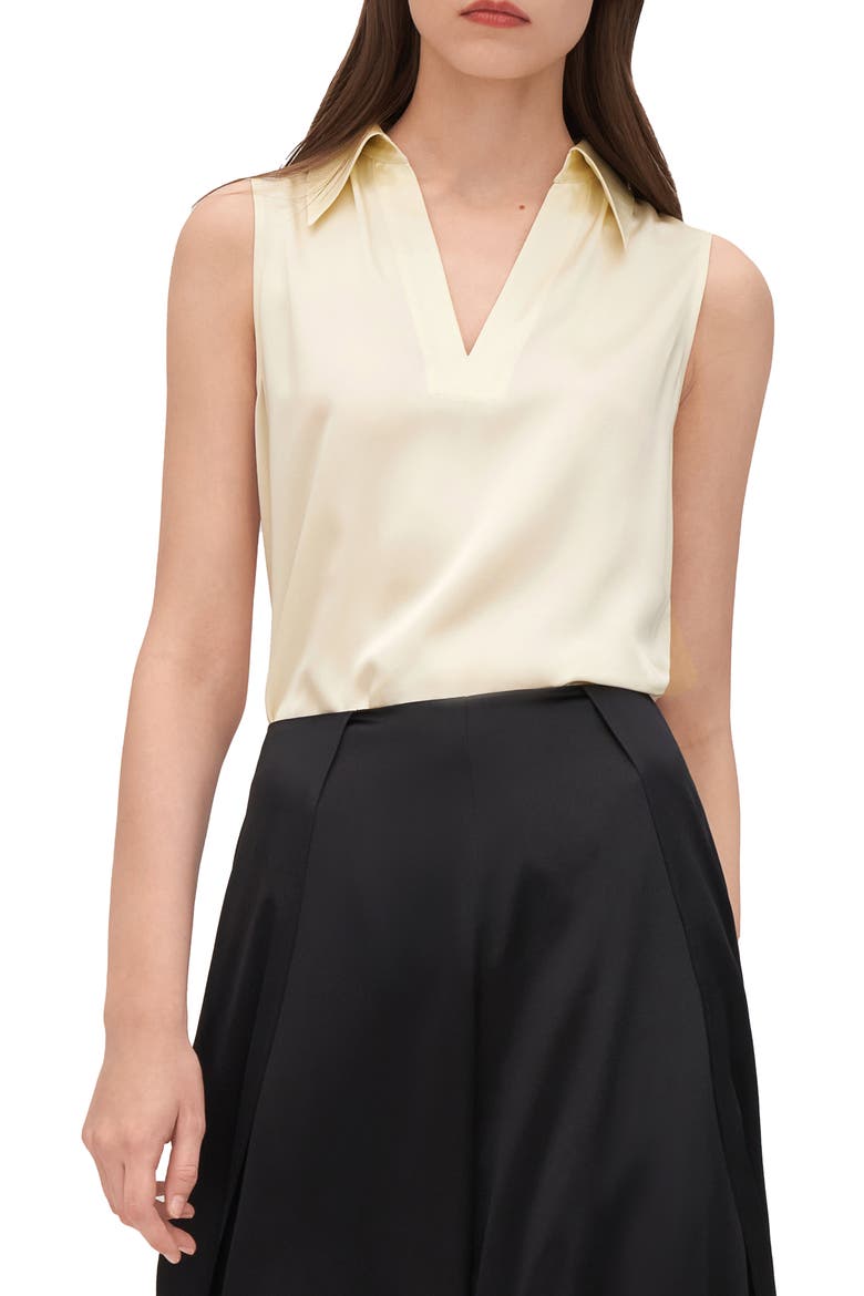 Women's V-Neck Sleeveless Silk Violet Blouse, Main, color, Lily White
