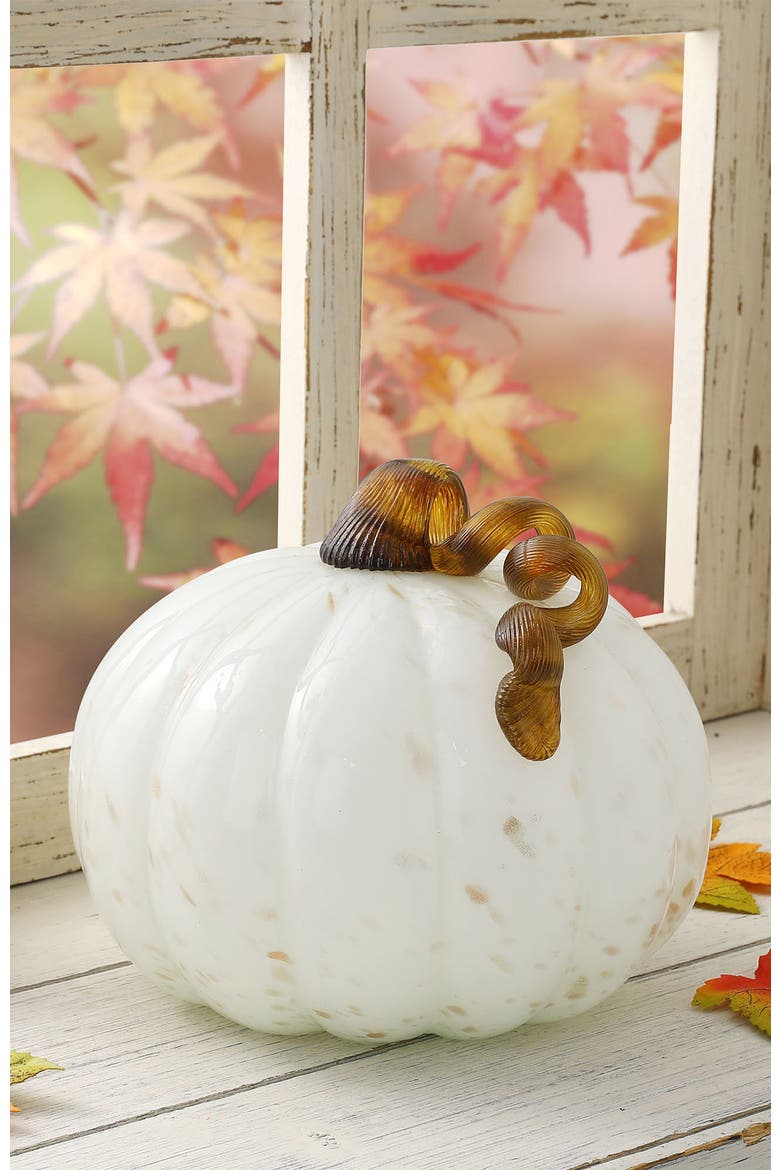 8.5"D Golden White Glass Pumpkin, Alternate, color, White
