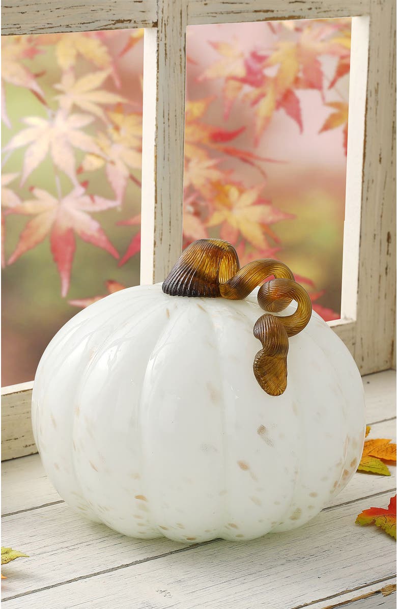 Glitzhome 8.5"D Golden White Glass Pumpkin, Alternate, color, 