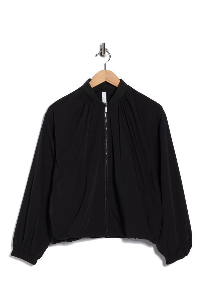 Inbound Ruched Bomber Jacket, Alternate, color, BLACK