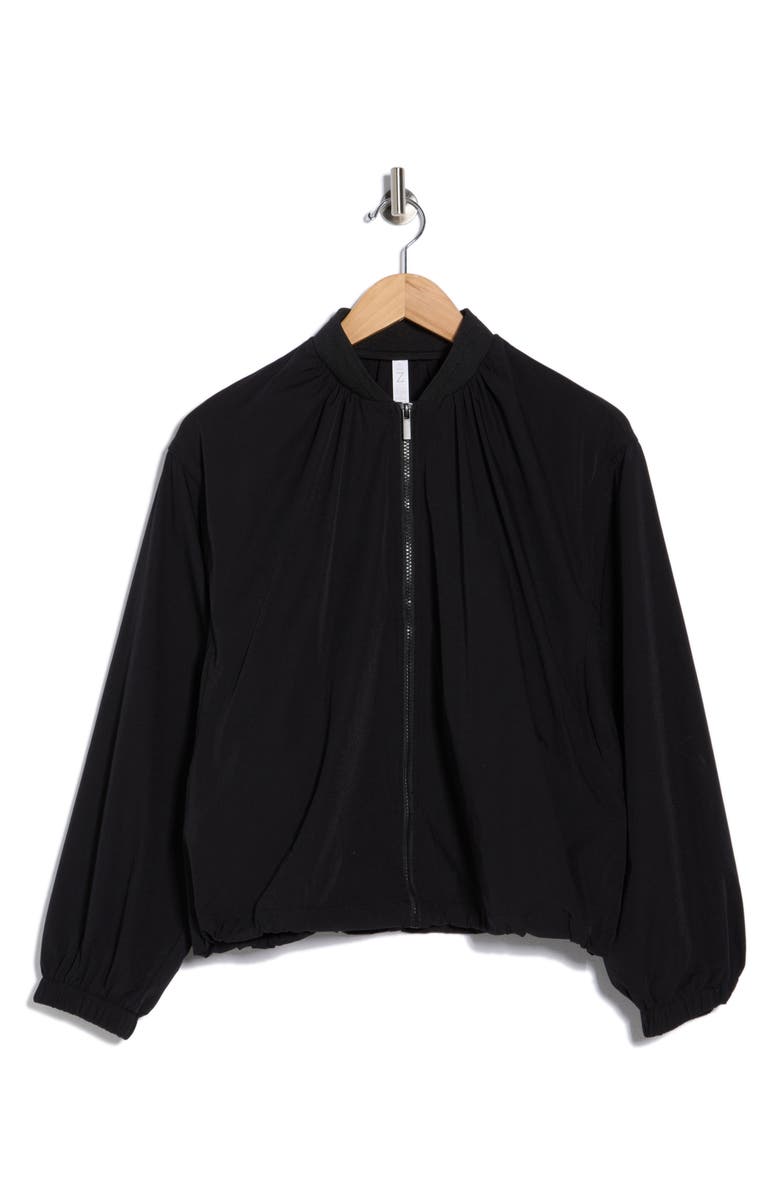 Z by Zella Inbound Ruched Bomber Jacket, Main, color, Black